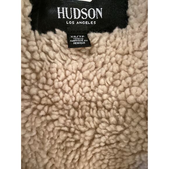 Hudson Faux Shearling shrunken Lola Trucker Jacket  burgandy cotton denim XS - Picture 5 of 9